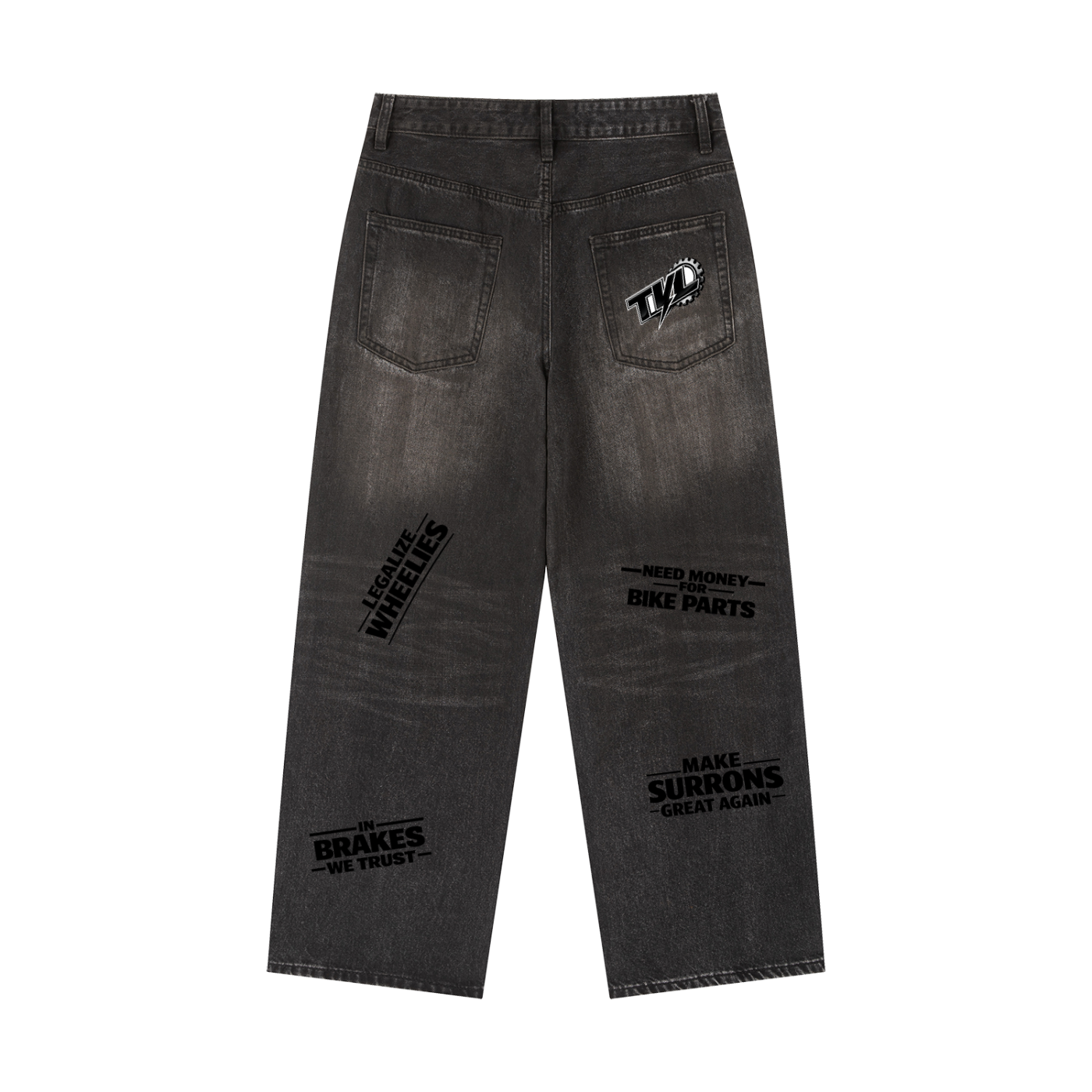 TVL Washed Black Embroidered Baggy Jeans