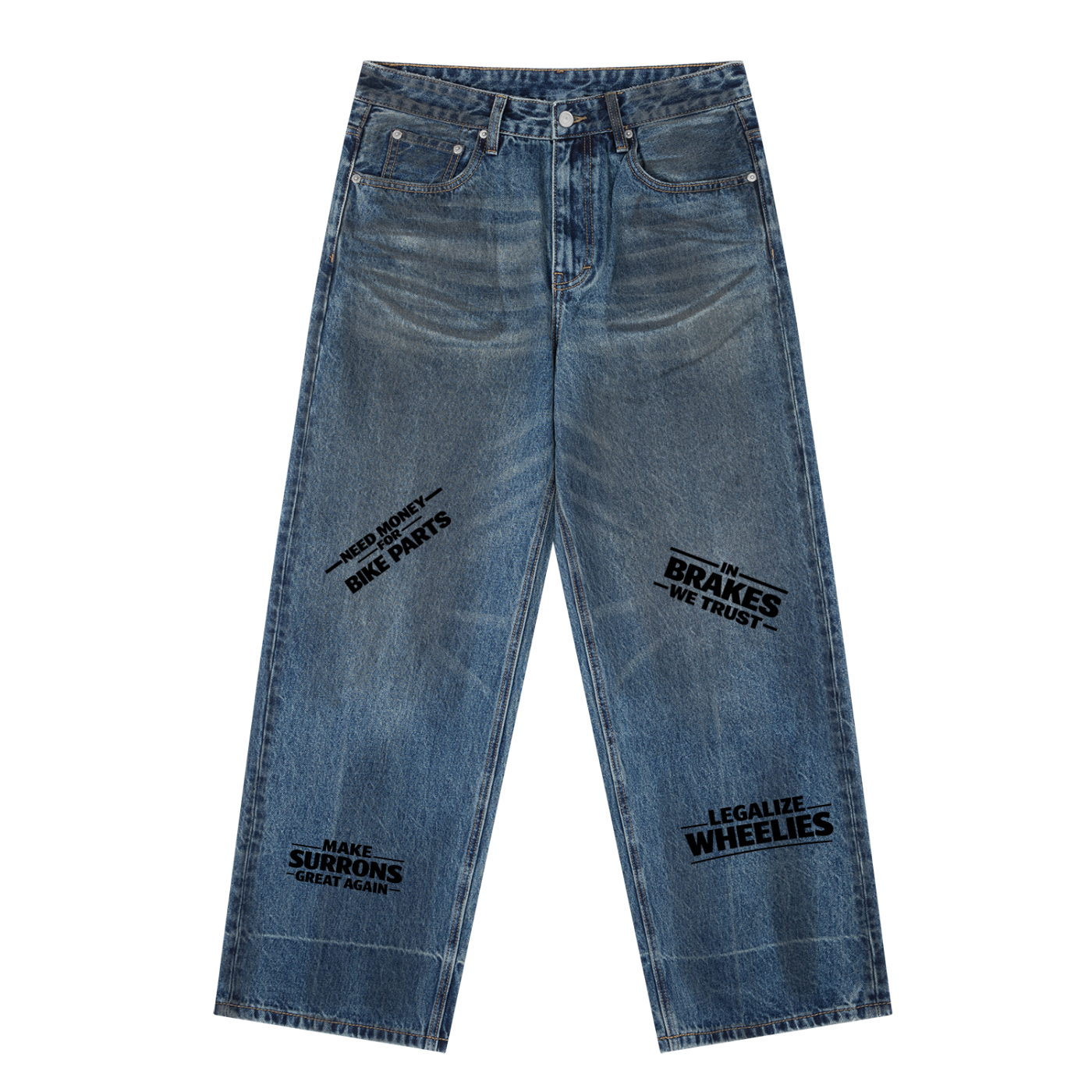 TVL Denim Blue Embroidered Baggy Jeans