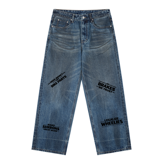 TVL Denim Blue Embroidered Baggy Jeans
