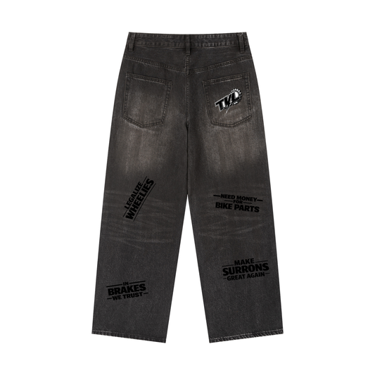 TVL Washed Black Embroidered Baggy Jeans