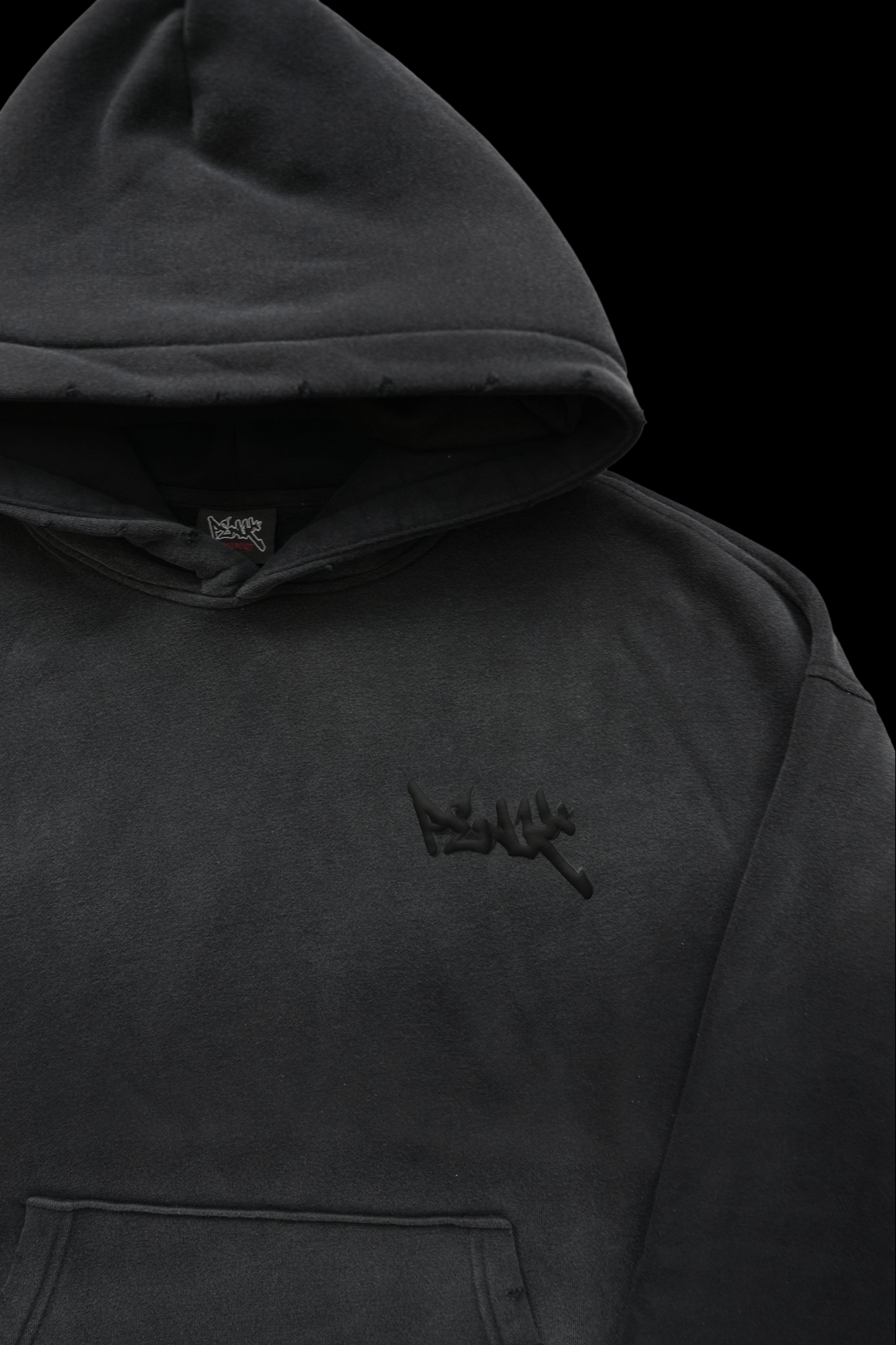 Peak Puff Washed Hoodie - Black