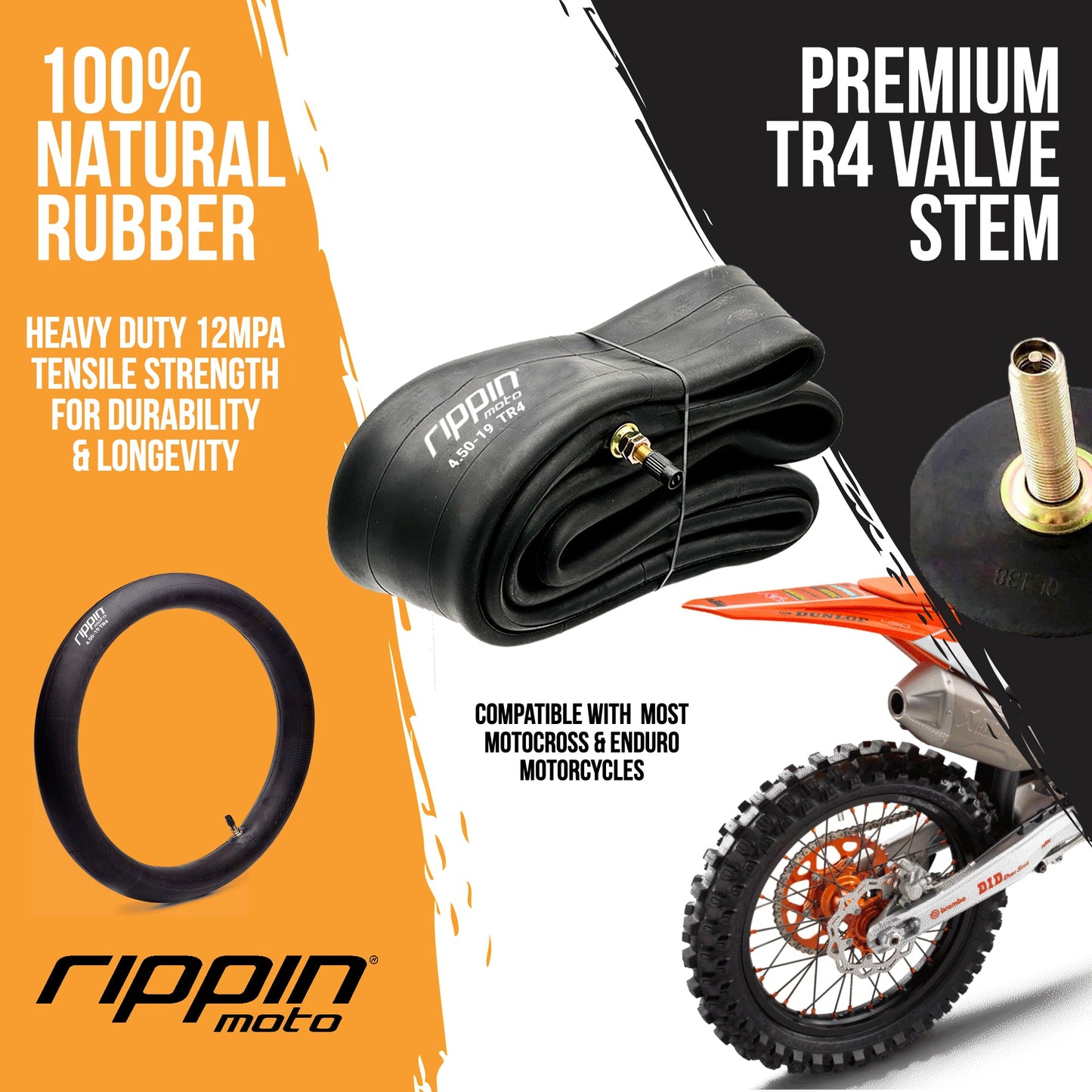 Rippin Moto 110/90-19 (4.50x19) Heavy Duty 3MM Inner Tube – TR4 Valve