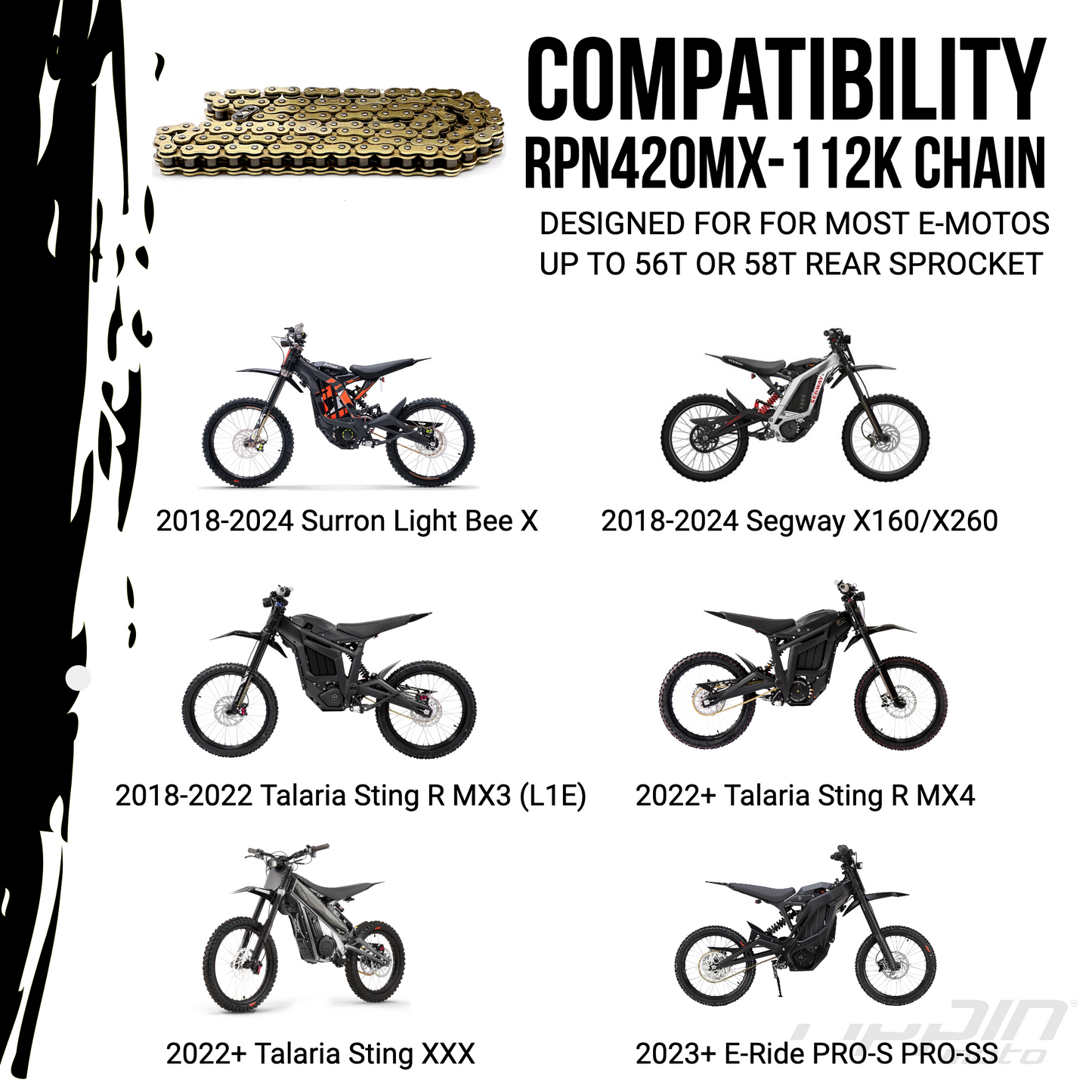 RPN420MX Premium Gold MX O-Ring Chain | Surron LBX, Talaria, Rawrr Mantis, E-Ride PRO SS